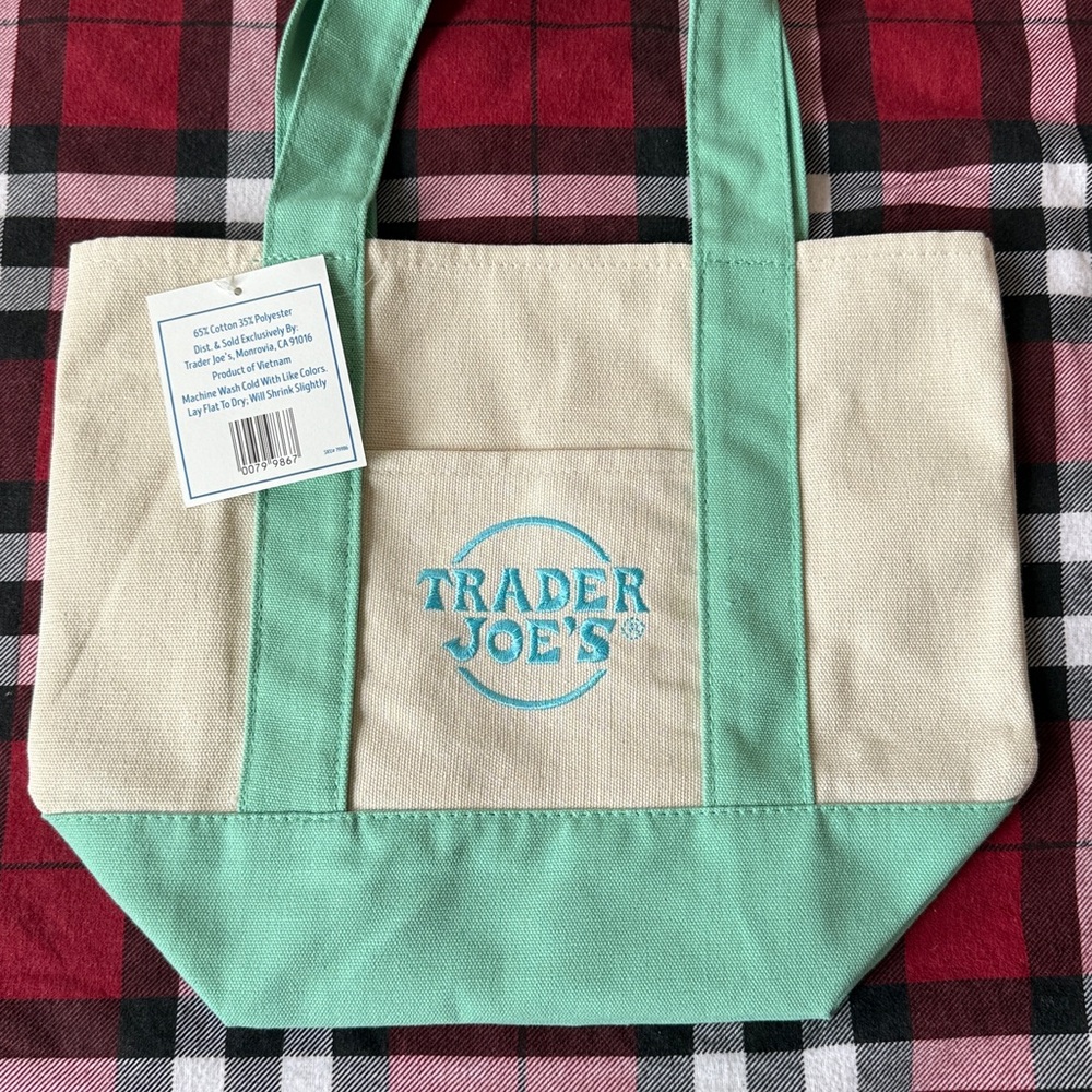 Trader Joe's Mint Green and Cream Mini Tote Bag